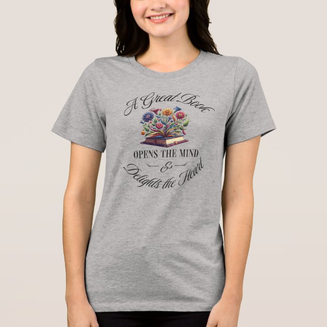 Camiseta A Great Book Delights Floral  (Frente)