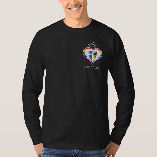 Camiseta A Igreja Episcopal Te Ama A Nova Design LGBTQ! (Frente)