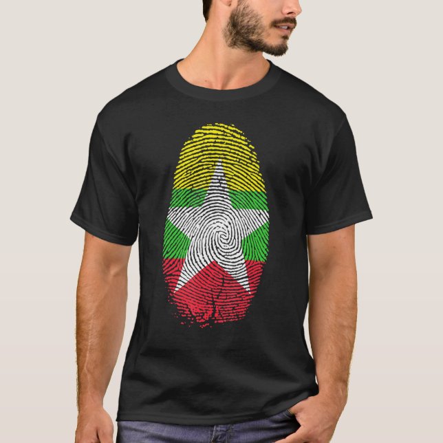 Camiseta A Impressão Digital Da Bandeira De Myanmar Está No (Frente)