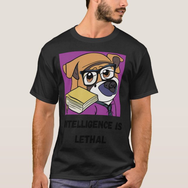 Camiseta A inteligência é letal. Pug inteligente. Pug intel (Frente)