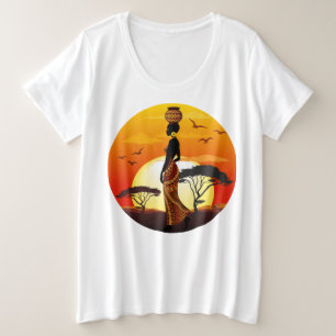 Camiseta A linda mulher africana Silhouette sobre os sóis a