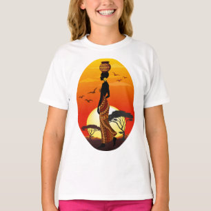 Camiseta A linda mulher africana Silhouette sobre os sóis a