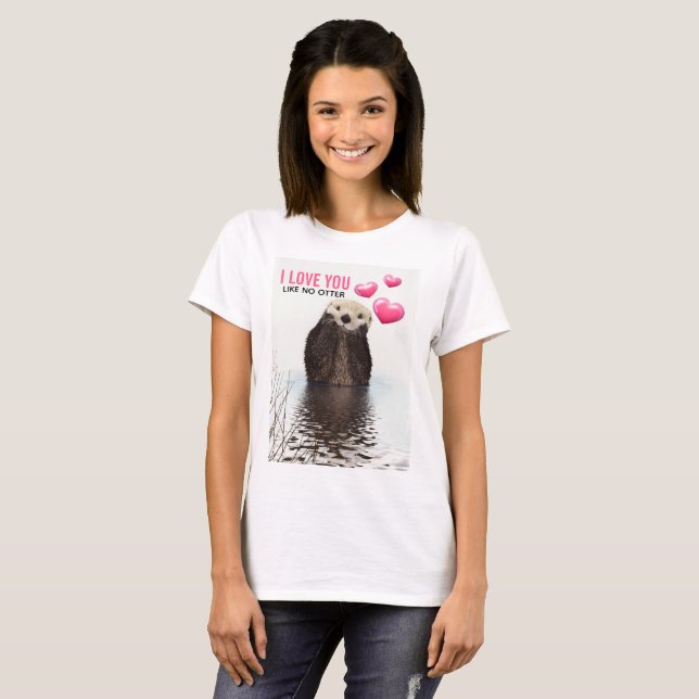 Camiseta A Lontra Bonita com Corações Rosa Te Ama Pun (Frente Completa)