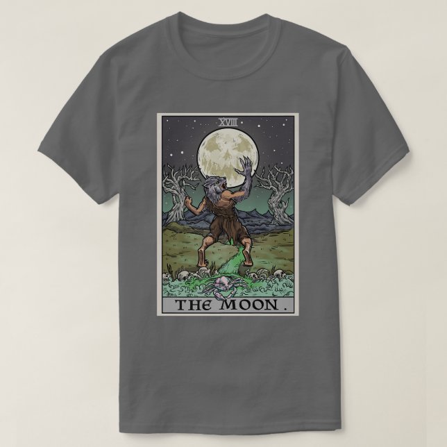 Camiseta A Lua Tarot Card Gothic Halloween Werewolf Spoo (Frente do Design)