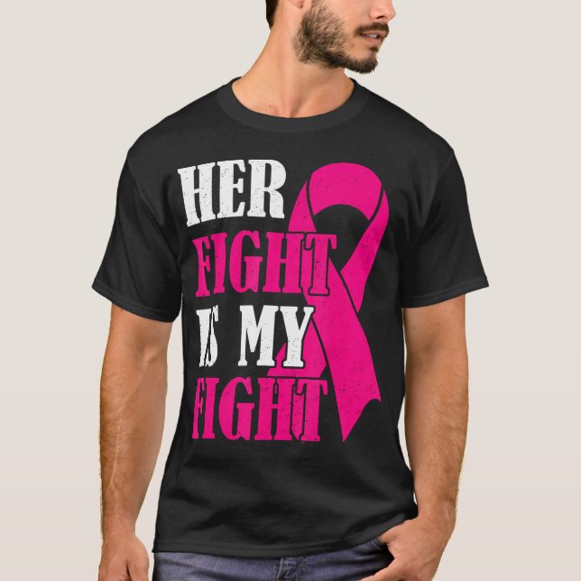Camiseta A Luta Dela É O Meu Cancer De Fita Rosa (Frente)