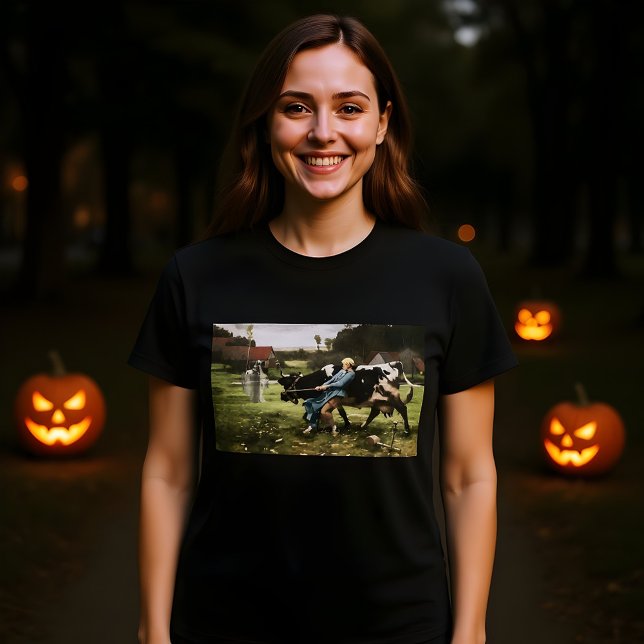 Camiseta A Maçã De Leite E A Pintura De Halloween Fantasma (Criador carregado)