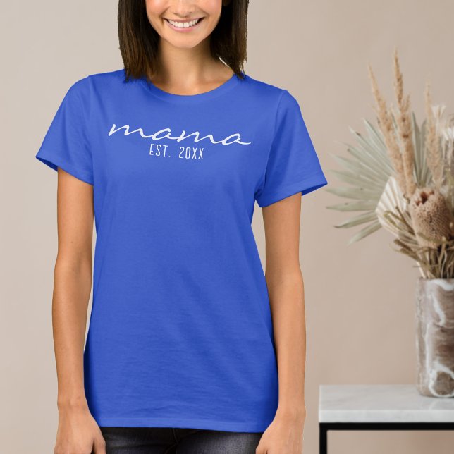 Camiseta A Mãe De Script Moderno Estabeleceu Data Nova Mãe  (Criador carregado)