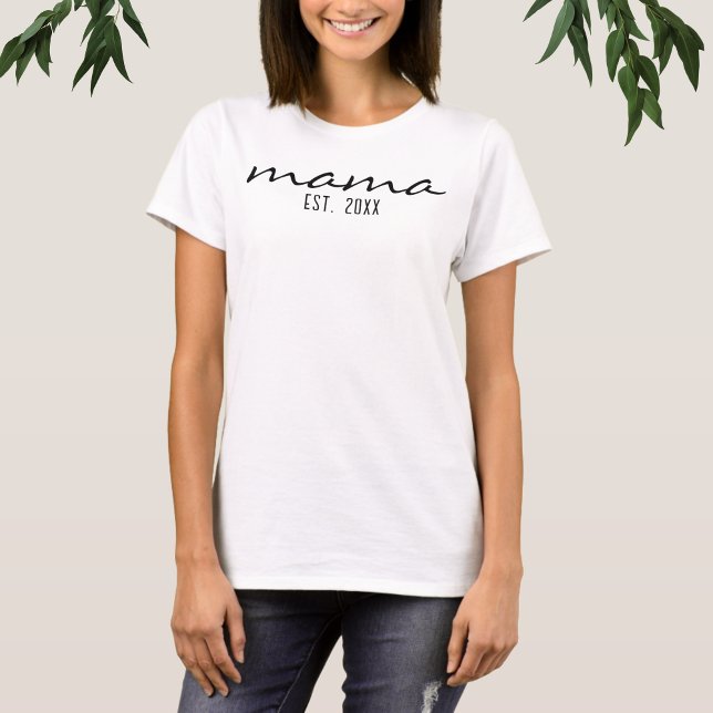 Camiseta A Mãe De Script Moderno Estabeleceu Data Nova Mãe  (Criador carregado)