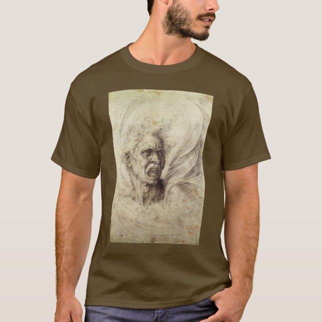 Camiseta A maldita alma de Michelangelo, chefe de um homem (Frente)
