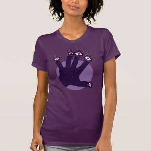 Camiseta A mão assustador tem os dedos estranhos com olhos