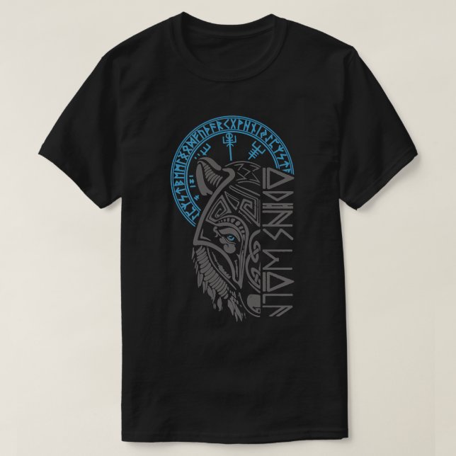 Camiseta A Máscara do Lobo de Odin faz o Norse Compass Valh (Frente do Design)