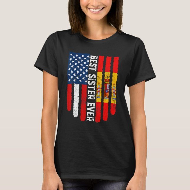 Camiseta A Melhor Irmã Do Mundo Da Espanha E Bandeira Ameri (Frente)