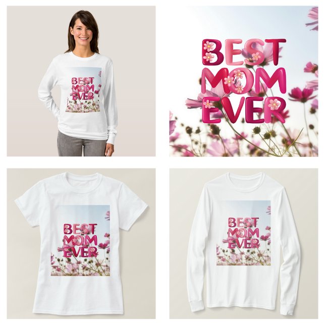 Camiseta A melhor mãe de sempre rosa rosa rosa, mãe moderna (Elegant Modern Mother's Best Mom Ever Pink Floral T-Shirt)
