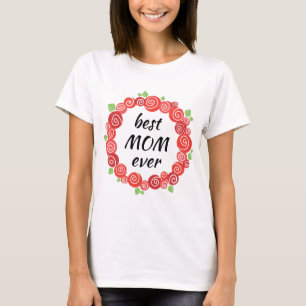 Camiseta A melhor mãe do mundo rosa vermelha, floral fofo p