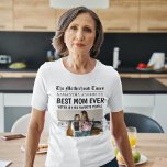 Camiseta A Melhor Mãe Já Personalizada Foto De Jornal<br><div class="desc">Celebre a mamãe de uma forma divertida e sincera com esta camiseta de fotos ao estilo de jornal! Personalizada com seu nome, uma foto favorita, e a manchete lúcida "Melhor Mãe Nunca - Votada #1 por Suas Pessoas Favoritas", esta camisa faz um Dia de as mães perfeito, aniversário ou simplesmente...</div>