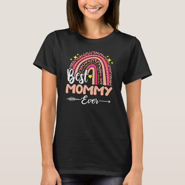 Camiseta A melhor Mamãe de sempre do leopardo Rainbow Feliz (Frente)
