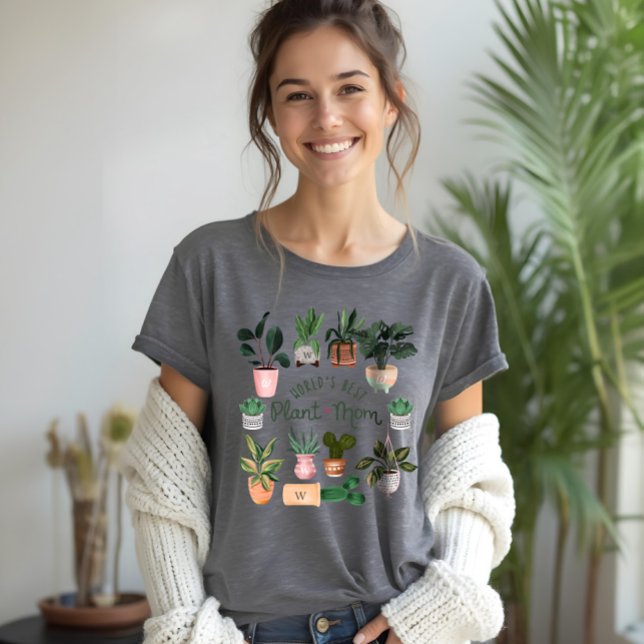 Camiseta A Melhor Planta do Mundo - Plantas Vedadas por Aqu (World's Best Plant Mom Watercolor Potted Plants Tri-Blend Shirt)