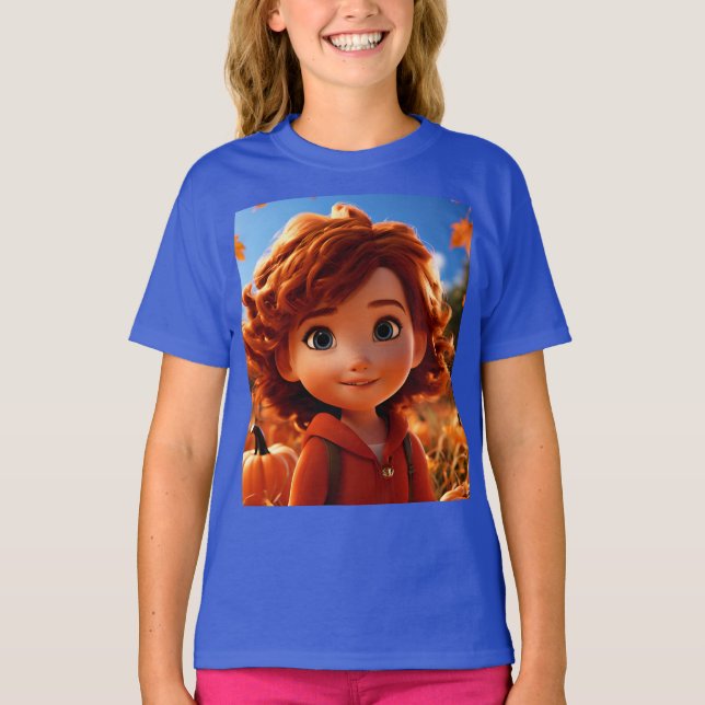 Camiseta a menina colhendo abóboras (Frente)