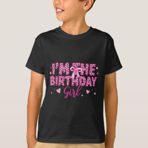Camiseta A menina de aniversário leopardo onça animal rosa