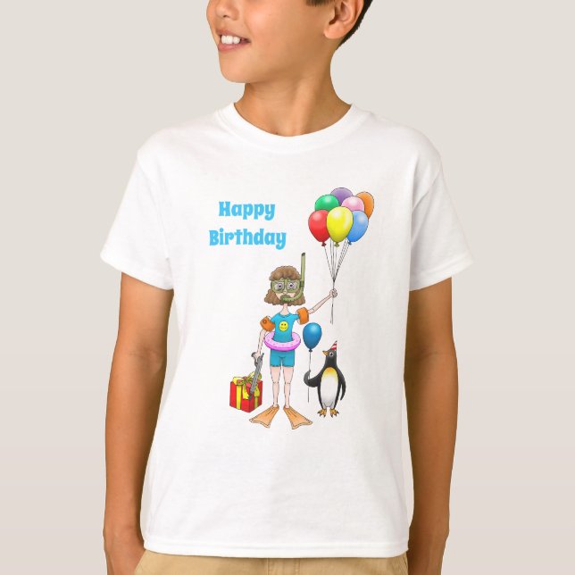 Camiseta A menina e o pinguim com balões (Frente)