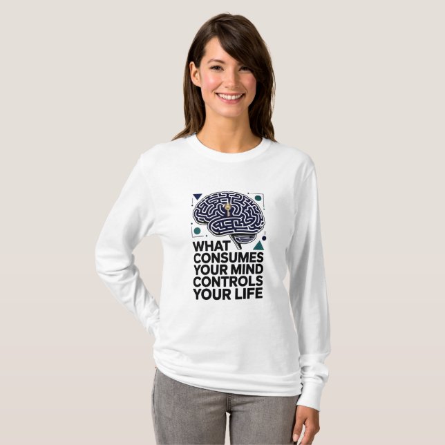 Camiseta "A mente controla a vida" citação motivacional mod (Frente Completa)
