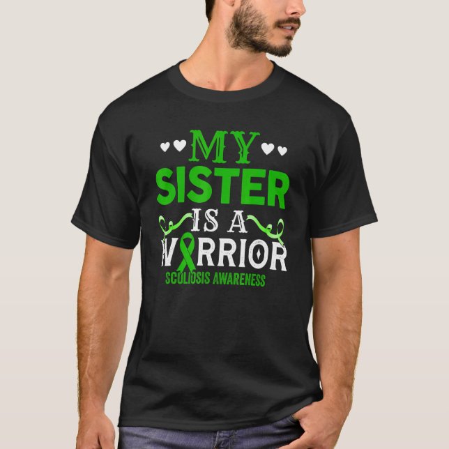 Camiseta A Minha Irmã É Um Guerreiro Scoliose Consciência V (Frente)