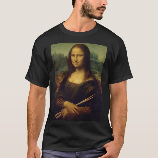 Camiseta A Mona Lisa Segurando O Tambor Enche O Tambor Engr (Frente)