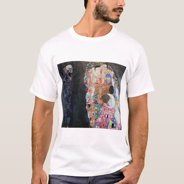 Camiseta A Morte e a Vida de Gustav Klimt (1910-1915) famos (Frente)