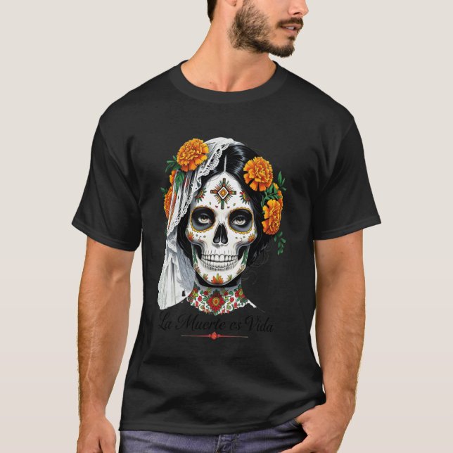 Camiseta A Morte É Vida Elegante Dia dos Mortos Catri (Frente)