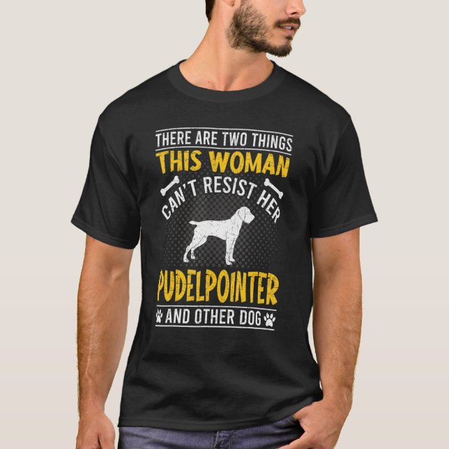 Camiseta A mulher não consegue resistir ao cachorro-ponteir (Frente)