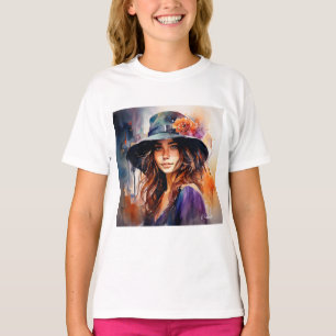 Camiseta A Mulher no Chapéu: Retrato da Graça Vibrante