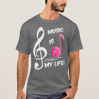 Camiseta A música é a minha vida, cor-de-rosa, pinto-de-pau