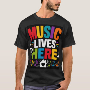 Camiseta A Música Vive Aqui
