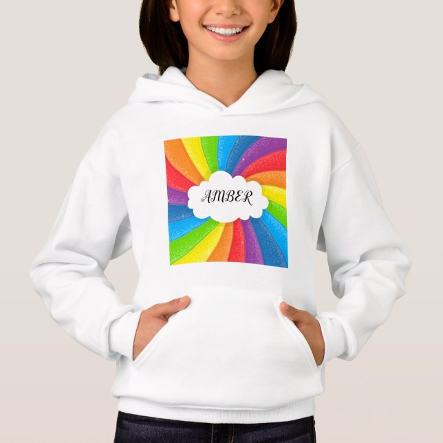 Camiseta A nuvem do arco-íris personalizou o capuz da menin (Frente)