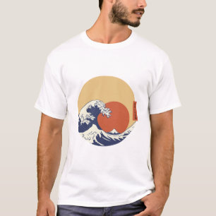 Camiseta A onda de excelentes de kanagawa retro pôr do sol
