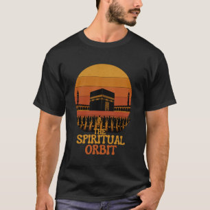 Camiseta A Órbita Espiritual - Tawaf Kaaba Pôr do Sol Retro