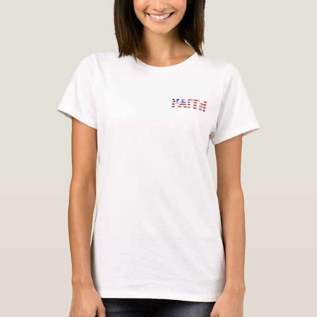 Camiseta A palavra "Fé" com a bandeira americana (Frente)