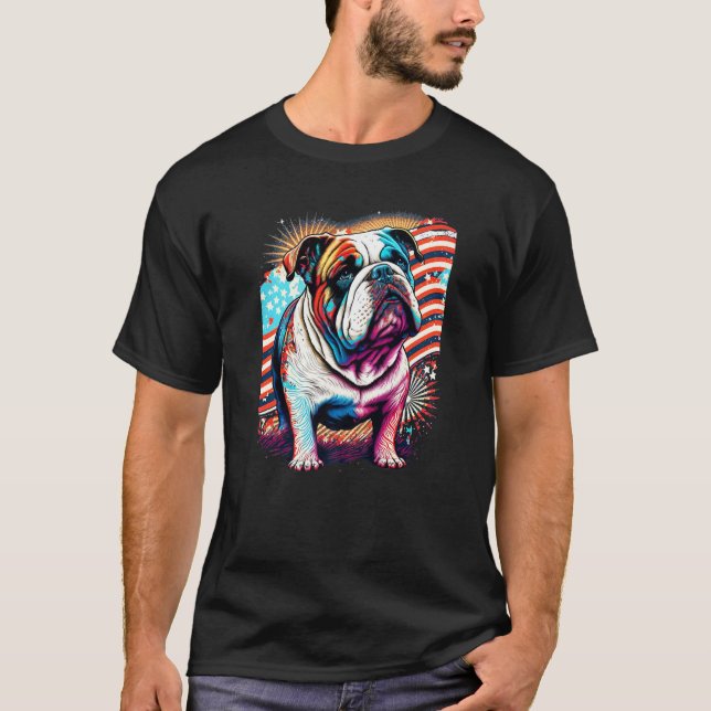 Camiseta A Patriotic Bulldog and American Flag Premium (Frente)