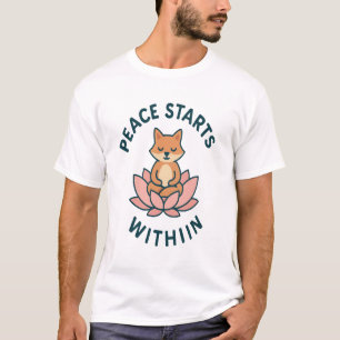 Camiseta A Paz Começa Dentro - Raposa meditando