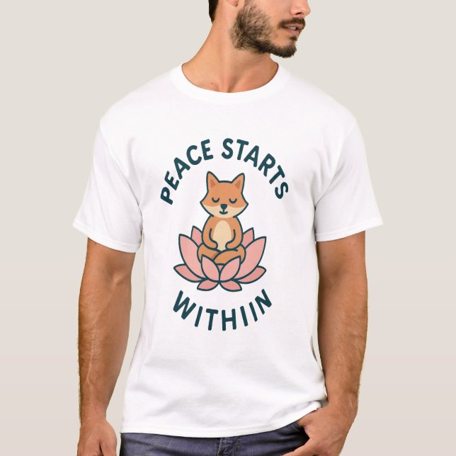 Camiseta A Paz Começa Dentro - Raposa meditando  (Frente)