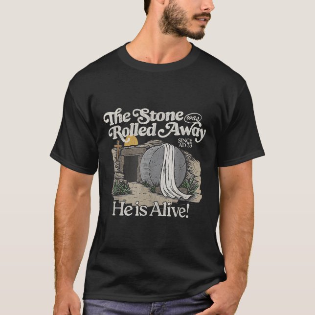 Camiseta A Pedra Foi Rolada Ele É Páscoa Cristã Viva (Frente)