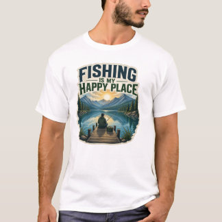 Camiseta A Pesca É Meu Lugar Feliz Vintage Pescador de Lago