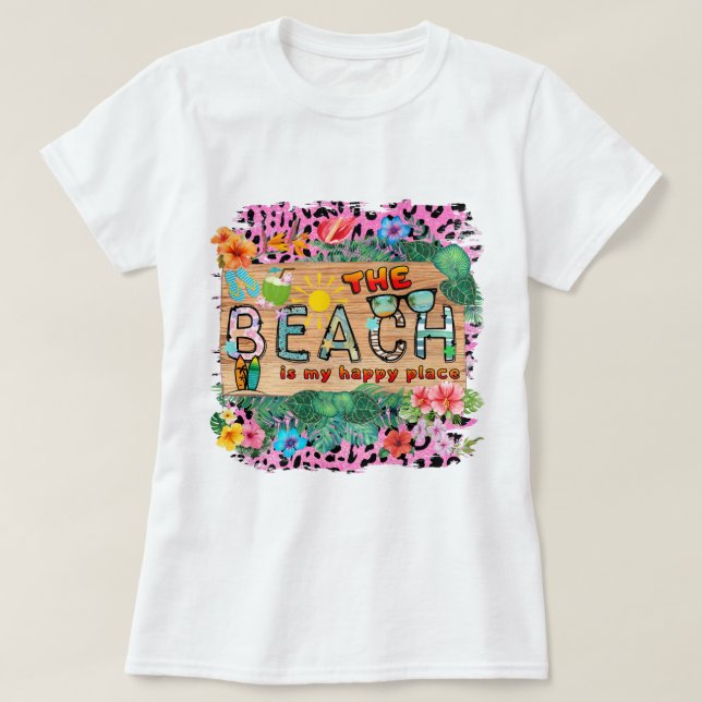 Camiseta A praia é o meu lugar feliz (Frente do Design)