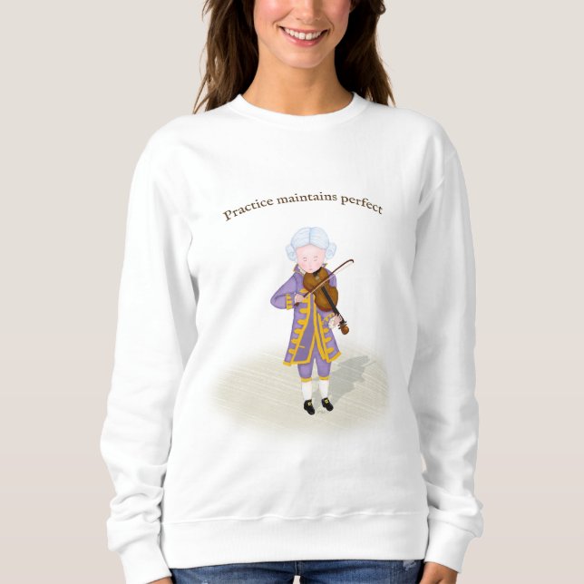 Camiseta A Prática Mantém O Perfeito Mozart Jogando Violino (Frente)