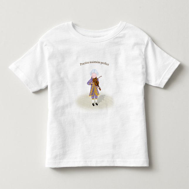 Camiseta A Prática Mantém O Perfeito Mozart Jogando Violino (Frente)