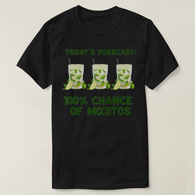 Camiseta A PREVISÃO DE HOJE DE 100 CHANCE DE MOJITOS Meme D (Frente do Design)
