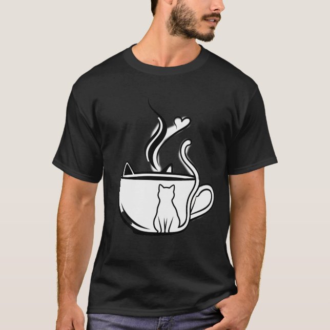 Camiseta A Purr-fect Brew: Black & White Cat (Frente)