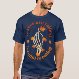 Camiseta A queda das folhas do esqueleto está caindo outono