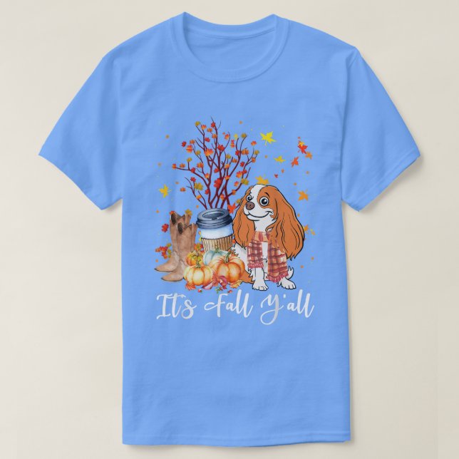Camiseta A queda é Yall King Charles Spaniel Dog Pumpkin Fa (Frente do Design)