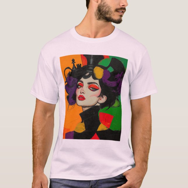 Camiseta A Rainha dos Gambits, Glam Chess com Olhos Fierce (Frente)